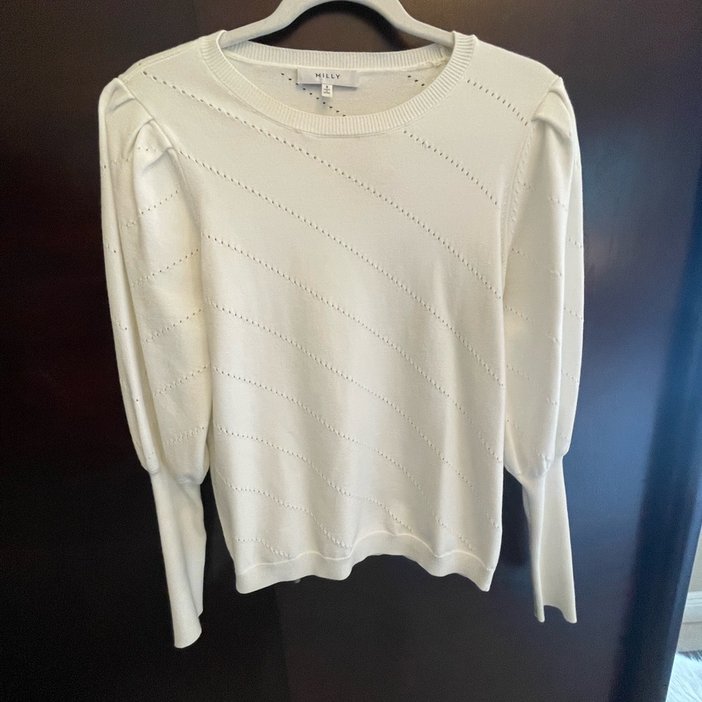 Milly Cream Knit Top with Puff Sleeves